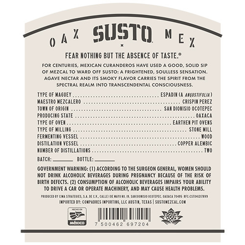 SUSTO rear label